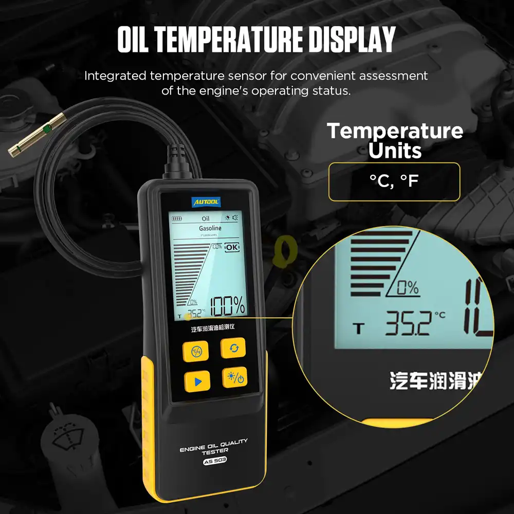 AUTOOL AS503 Digital Optical Engine Oil Quality & Temperature Tester (Petrol/Diesel · 800mm PTFE Probe · 2.8